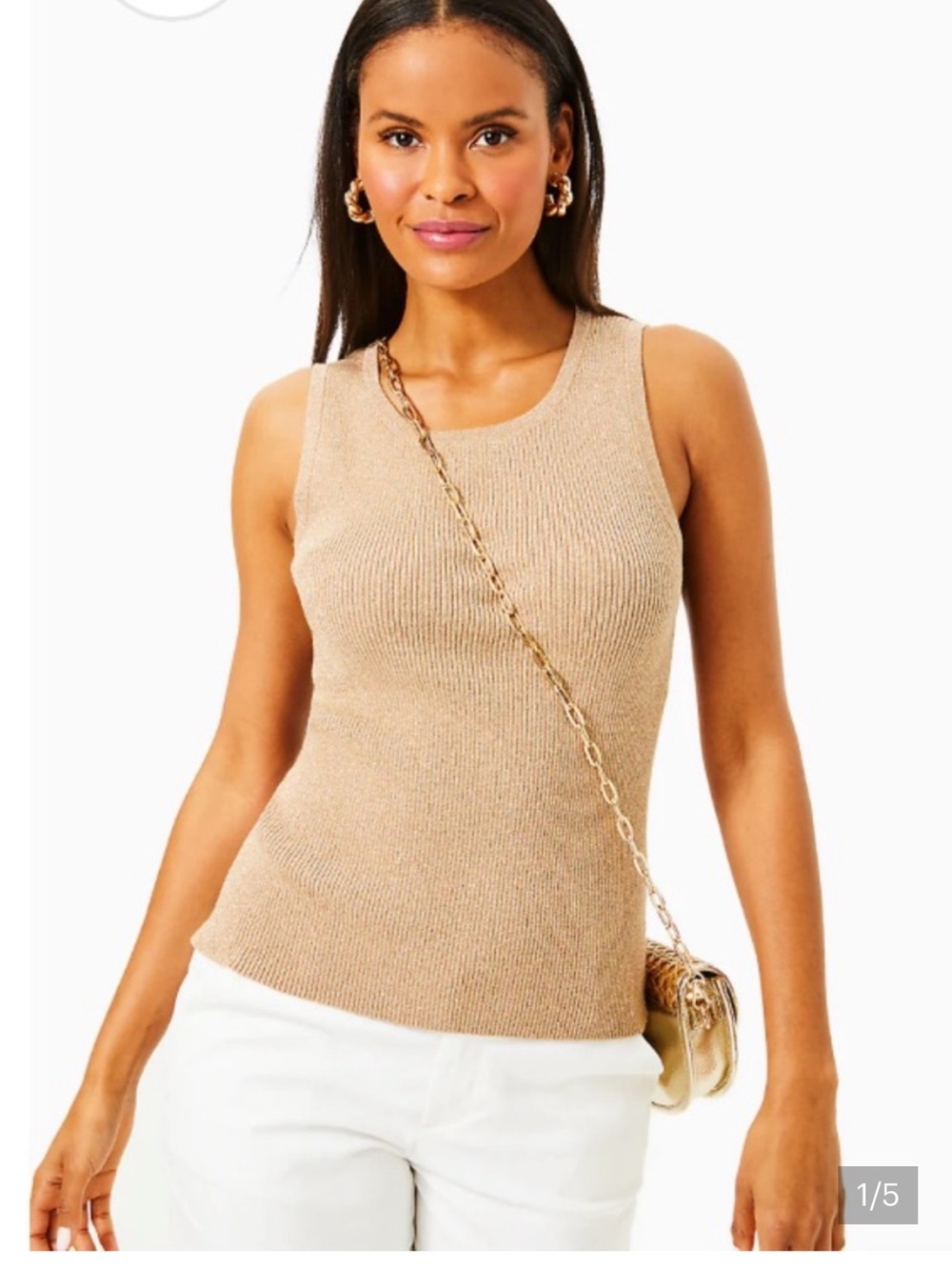 Lilly Pulitzer Ribbed Lightweight Sweater Tank Top Gold Rattan XS